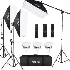 Andoer Softbox Photography Lighting Kit Professional Studio Equipment with 20"x28" Softbox, 2800-5700K 85W Bi-Color Temperature Bulb with Remote, Light Stand, Boom Arm for Portrait Product Shooting